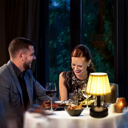 Mr.White Rechargeable Cordless Table Lamp with Fabric Lampshade & Adjustable Poles, 5200mAh Battery Operated Portable Table Light for Patio Restaurant Kitchen Dining (Black)