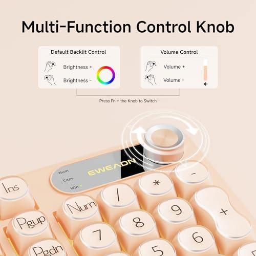 EWEADN Wired Creamy Keyboard with Number Pad, Media Knob, RGB Backlit-Cream