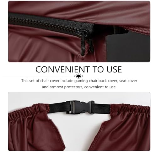 Waterproof PU Leather Gaming Chair Cover, Ergonomic Office Computer Game Chair Slipcovers, 4pcs Set Anti-Slip Stretchy Covers for Reclining Racing Gaming Chair (Wine Red)