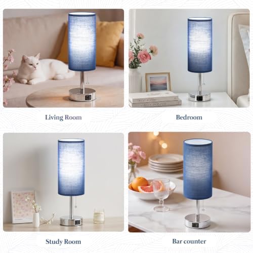 Blue Bedside Table Lamp for Bedroom - Small Nightstand Lamp for Girls