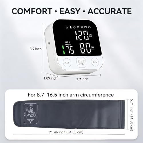 Blood Pressure Monitor FDA-Cleared Upper Arm Cuff with Storage Bag