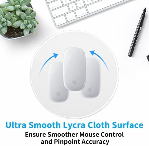 Dapesuom Round Mouse Pad, 8.7 x 8.7 Inch Premium-Textured Washable Non-Slip Rubber Base Cute Small Mouse Mat with Stitched Edge for Men Women Wireless Computer Laptop Gaming Desk Accessories, White