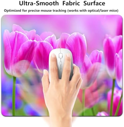 9.5x7.9 Inch Office/Gaming Mouse Pad, Blossoming Pink Tulips Flowers in a Vibrant Garden Floral Art Cute Anti-Slip Mat for Desk