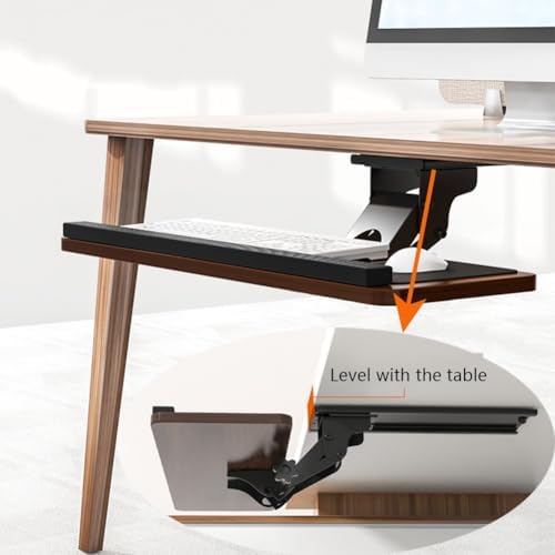 Under Desk Adjustable Keyboard Tray, Slide-Out Keyboard Platform, 360° Swivel, Pull Out and Tilt Computer Keyboard and Mouse Holder, Office Ergonomic Keyboard Drawer(Brown,24x55cm/9.4x21.7in)