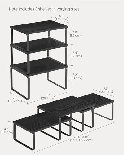SONGMICS Cabinet Organizer Shelf, Set of 3 Spice Rack, Kitchen Storage