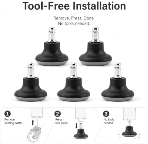 5 Pack Bell Glides Replacement, Chair Feet Low Profile Wheel Stopper, Office Chair Feet Swivel Caster Wheels to Fixed Stationary Castors, Fit 7/16" × 7/8" Chair Stem
