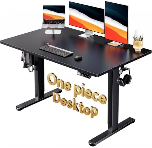 HUANUO Electric Standing Desk, Whole Piece Desktop, Adjustable Height Computer Desk, 4 Height Memory Settings, Sit Stand Up Desk for Home Office, 48" x 30", Black