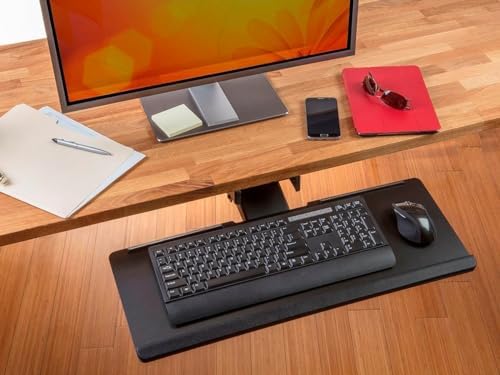 Monoprice Adjustable Ergonomic Keyboard Tray – With a 26.4 x 10in Full Size Platform, Extends Min 18.2in / Max 30.8in, Black - Workstream Collection