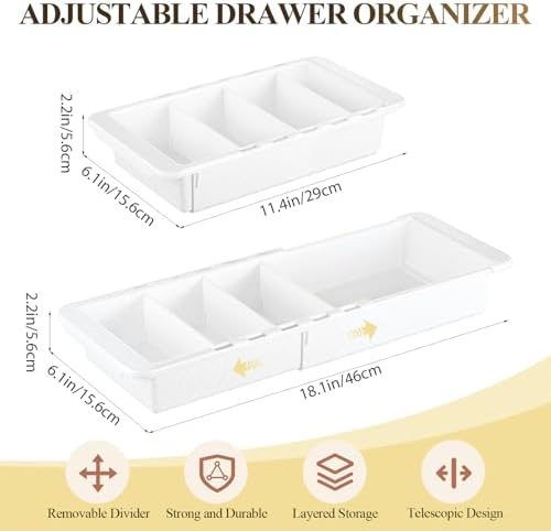 Expandable Deep Drawer Organizer Bins for Desk, White, 1 Pcs