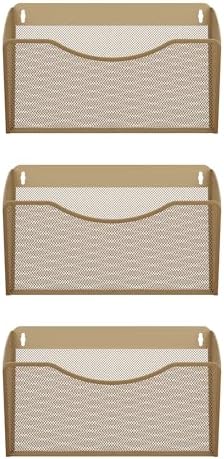 EasyPAG Wall File Organizer 3 Pack, Hanging File Organizer Wall Mount, Metal Mesh Folder Holder for Letter/A4 Papers, Mail Sorter for Office, Classroom, Home, Gold