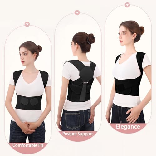 Posture Corrector for Women and Men Back Brace Upper Support Straightener Shoulder Adjustable Breathable Hunchback Pain (Black, Small)