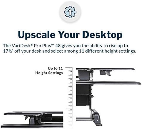 Vari VariDesk Pro Plus 48 - Adjustable Desk Converter with 11 Height Settings - Laptop Sit Stand Desk Riser for Home Office, Table Tops, Workspace - Fully Assembled with Spring Loaded Lift - Black