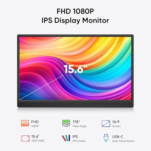 Dopesplay 15.6" Travel Portable Monitor with Kickstand & Sleeve, Black