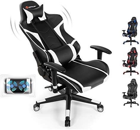 Goplus Gaming Chair, Massage Office Chair Computer Gaming Racing Chair, High Back PU Leather Adjustable Arms Headrest Ergonomic Reclining Game Chair, Rolling Swivel Executive Chair