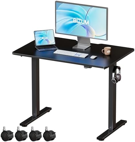 BIZUM 39.4" Small Electric Standing Desk Height Adjustable, Whole Piece Stand Up Computer Desk Work Study Writing Gaming Desks for Home Office Black