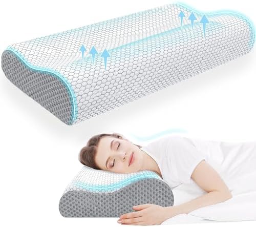 Neck Pillow for Sleeping, Ergonomic Cervical Bed Pillow, Grey Queen Size