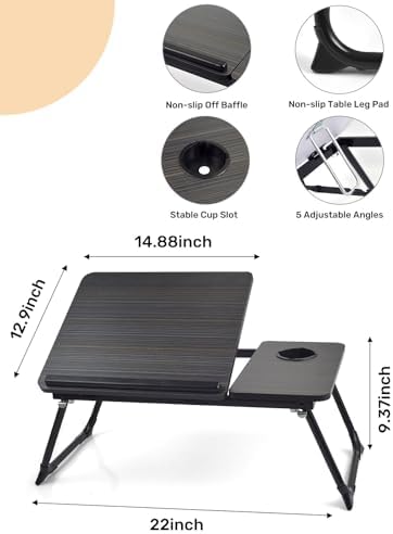 Lap Desk for Couch/Sofa/Floor, 5-Angle Adjustable Bed Desk with Foldable Legs &Cup Holder, Light Weight Bed Tray Table for Writing/Eating/Reading, Portable Laptop Stand for Adults, Kids