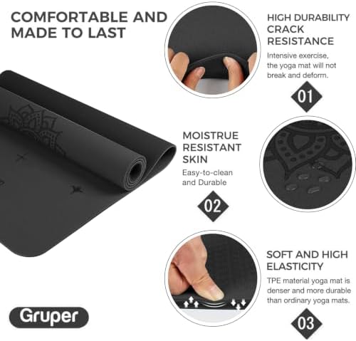 Gruper Yoga Mat Non Slip, TPE Extra Wide Yoga Mat with Alignment Mark