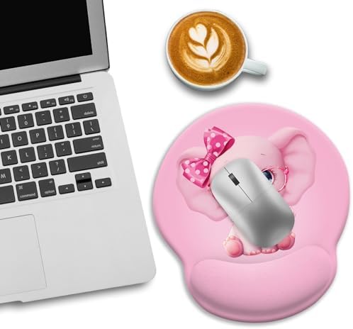 LIMKRIAN Pink Elephant Ergonomic Mouse Pad with Wrist Rest, 9.8 x 8.6 in