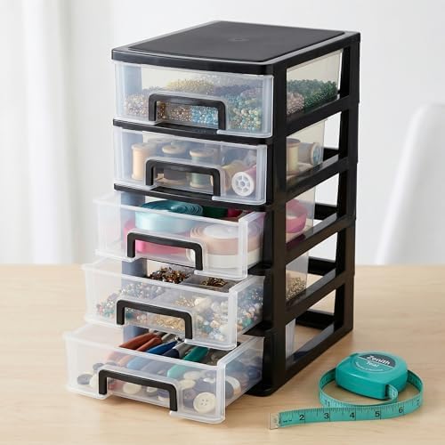 Cabilock 5 Drawer Plastic Storage Organizer Clear Desktop Drawer Storage Cabinet for Office Study Bathroom Craft Supplies