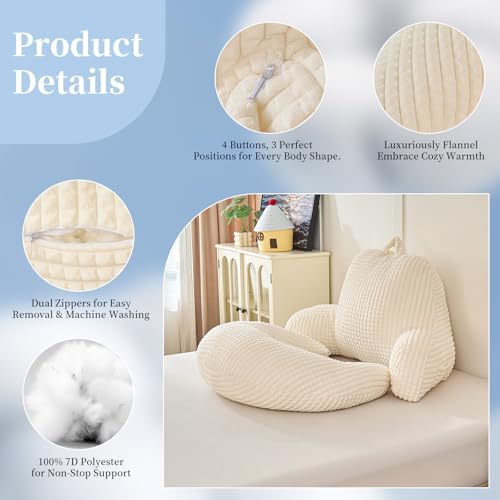 17" Reading Pillow for Bed,U Shaped Arm & Elbow Support,White Flannel