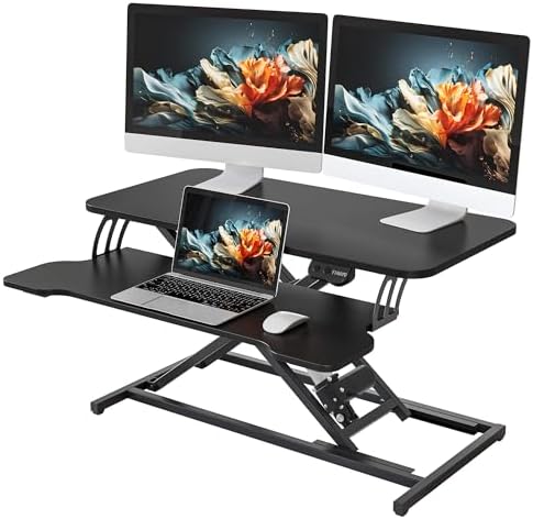 YIHAYO 32" Electric Standing Desk Converter, Adjustable Desk Riser, Black