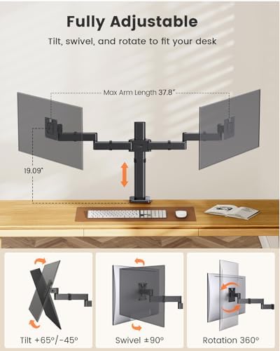 ErGear Dual Monitor Stand for 17-32 inch, Dual Monitor Mount with Adjustable Tilt, Swivel, Rotation, Tiered Arms for Extra Height, Supports 22 lbs per Arm