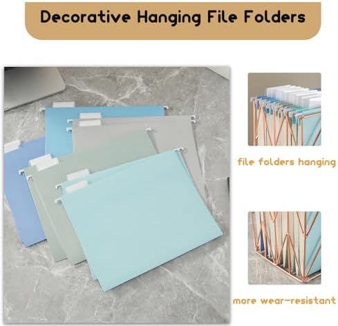 10 Pack Hanging Folder File Cabinet Organizer Letter Size 1/5 Cut Adjustable Label Decoration Home Office School Classroom, Mediterranean Color