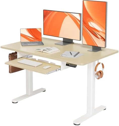 YDN Electric Standing Desk 48 Inch with Keyboard Tray Natural