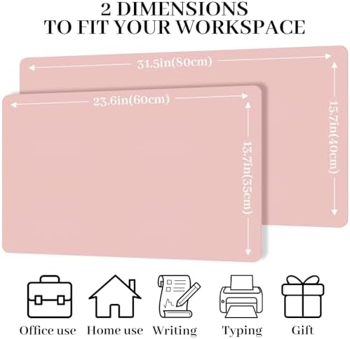 Leather Desk Pad Mat, Pink Desk Mat, 23.6" x 13.7"