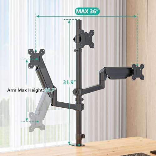 WALI Stacked Triple Monitor Mount for 13-27 inch Screens, 19.8 lbs per Arm