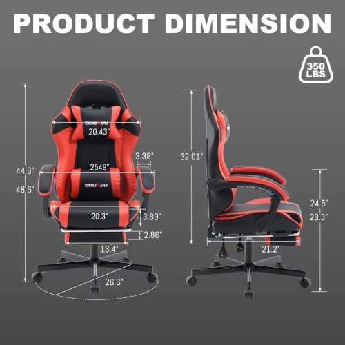 Ergonomic Gaming Chair with Footrest,Video Gaming Chair for Adults,Red