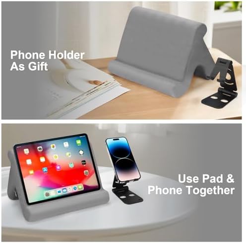 Universal Multi-Angle Tablet Stand Holder-Soft Pad Stand with black phone holder for Lap,Knee,Sofa and Bed,Compatible with iPad Pro 9.7,10.5,12.9 Air Mini 4 3,Kindle,Galaxy Tab,E-Reader (Grey)