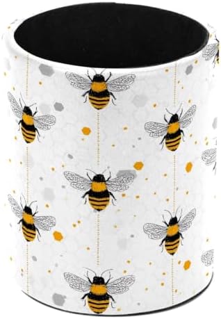 Leather Pen Holder for Desk, Bees Pencil Cup Pen Organizer Makeup Brush Holder for Office Home Kids Countertop Desk Accessory Storage