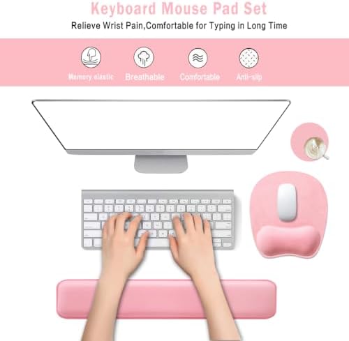 Memory Foam Set Wrist Rest Pad & Mouse Wrist Rest Support,Ergonomic Design for Office,Home,Laptop,Desktop Computer,Gaming Keyboard - Pink