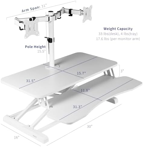 VIVO White 32 in Standing Desk Converter with Monitor Stand, DESK-V000K-M2W