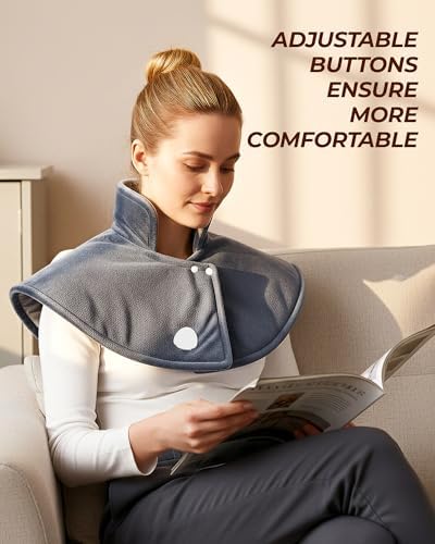 Heating Pad for Neck and Shoulders and Back, Pain Relief Heated Shoulder Wrap with Adjustable Button, 6 Heating Setting and 4 Auto-Off Timer, Gifts for Mom Women Christmas Birthday