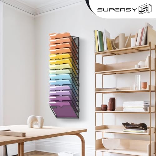SUPEASY 14-Tier Wall File Organizer, Mesh Hanging Wall Mount File Holder