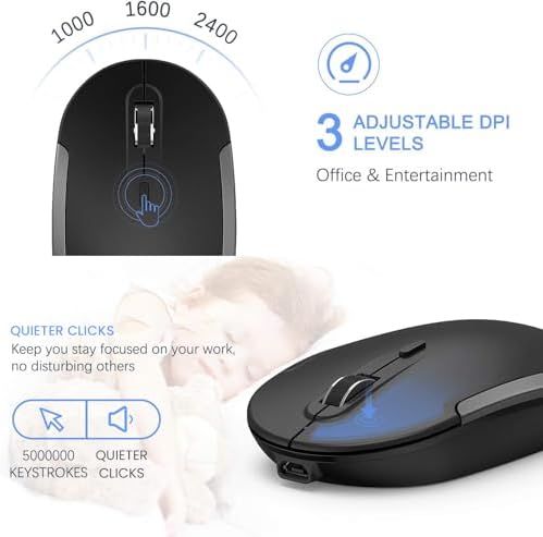 Vssoplor Wireless Keyboard and Mouse, Rechargeable Ultra Slim, Dark Gray