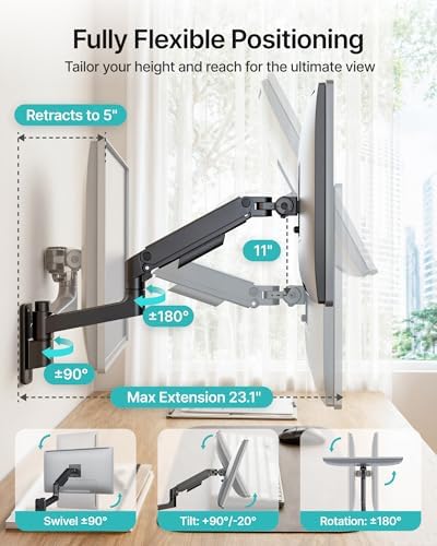 PEGZONE Single Monitor Wall Mount for 17-49 Inch Curved Ultrawide Screens