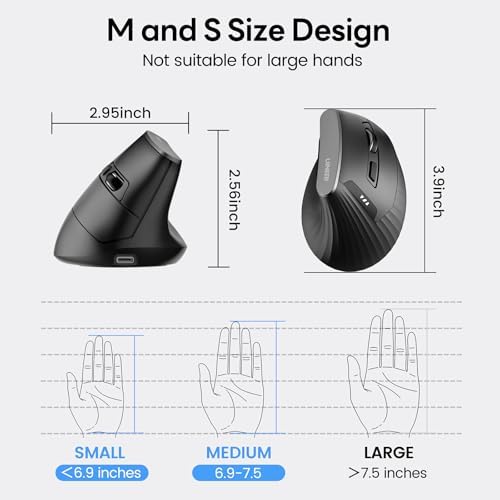 Uineer Vertical Ergonomic Wireless Mouse, 2.4GHz, 12-Month Battery Life