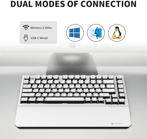 Hexgears X2 TKL Wireless Mechanical Gaming Keyboard with Magnetic Wrist Rest, Dual-Mode 2.4GHz/USB-C Ergonomic Keyboard, Pre-lubed Clicky Switches, White LED Backlit Computer Gaming Keyboards