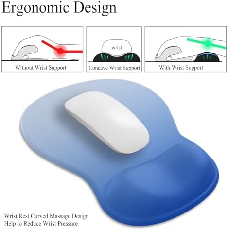 Gel Mouse Pad with Wrist Rest, Ergonomic Concave Wrist Support Mousepad with Non-Slip PU Base & Smooth Surface Comfortable Desk Accessories Mat for Office, Home Gaming and Study (04 Gradient Blue)