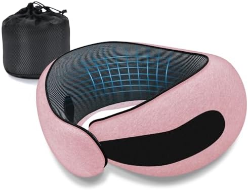 Neck Travel Pillows for Airplanes Memory Foam Neck Comfort Pillow Compact Ergonomic Design Sleeping Essentials for Long Flights Car Rides and Home Use (Pink)