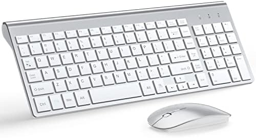 Wireless Keyboard and Mouse Ultra Slim Combo, TopMate - Silver White