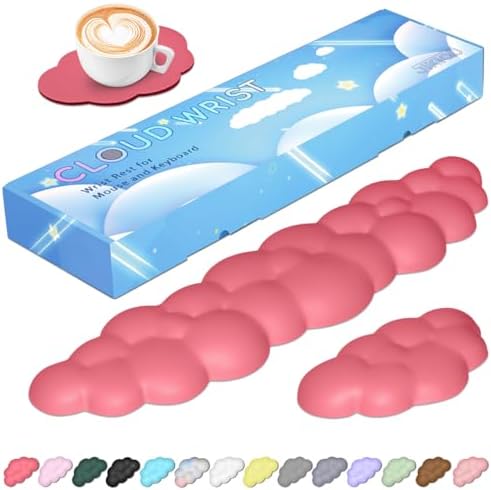 JIKIOU Upgrade Leather Cloud Wrist Rest for Keyboard and Mouse & Cup Pad