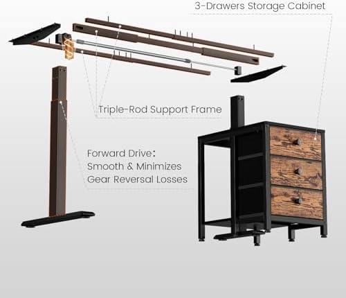 REAHOME 47 Inch Rustic Brown Height Adjustable Standing Desk with Drawers