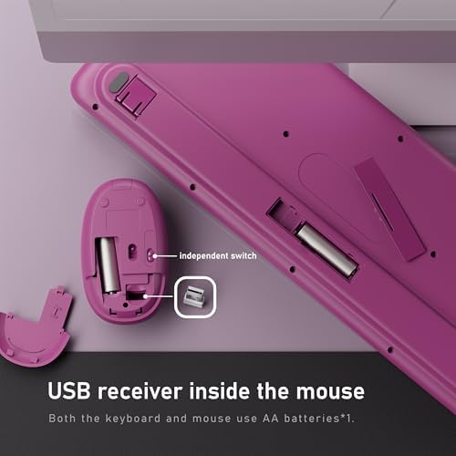 UBOTIE Wireless Keyboard and Mouse Combo, Phone Holder (Rosy-Road)