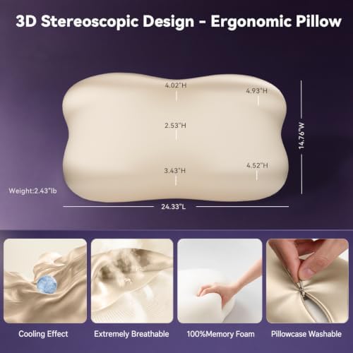 Dayme Cooling Cervical Neck Pillow – Contour Memory Foam Pillow, Champagne