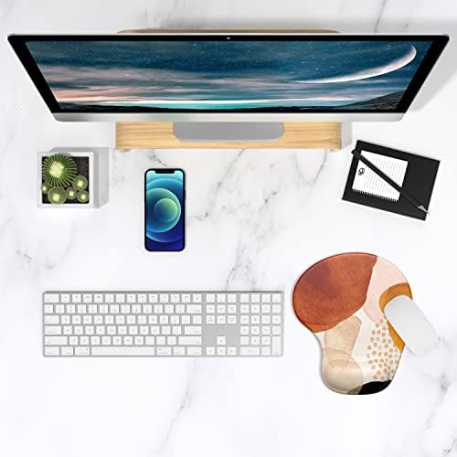 ITNRSIIET Ergonomic Mouse Pad with Gel Wrist Support Wrist Rest Smooth Surface Non-Slip PU Base Comfortable Office Supplies Pain Relief, 9.5 x 8 inches, Abstract Art Style